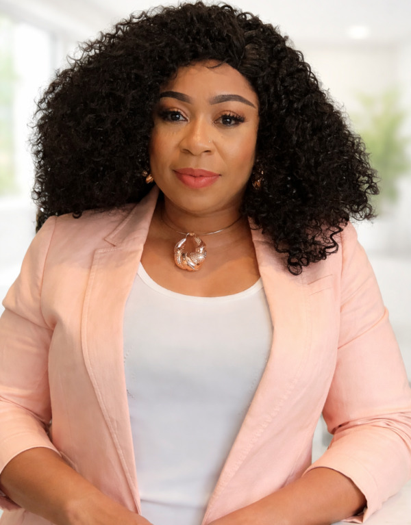 Confident elegance in soft pink