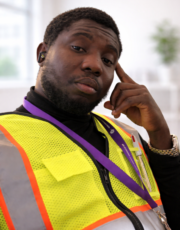 Focused worker in bright office