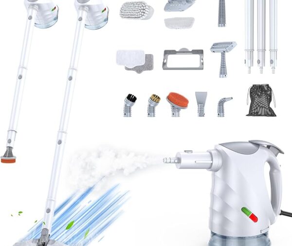 10-in-1 Steam Cleaner, Steam Mop & Detachable Handheld Steam Cleaner, 320ml Water Tank, 10s Fast Heating, Portable Steamer for Kitchen, Floor, Tiles, Window, BBQ Grill, Car, Bright White
