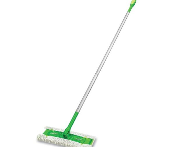 Swiffer® Sweeper Mop, 10 x 4.8 White Cloth Head, 46" Green/Silver Aluminum/Plastic Handle